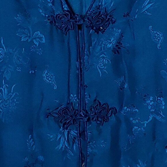 Vintage Silk Vest Double Horse Puff Quilt Boho Asian Satin Blue - Picture 4 of 6